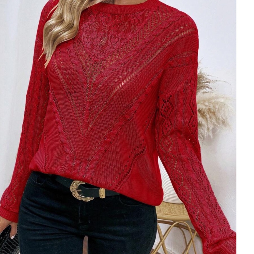 Cozy Floral Lace oversized Sweater Top - Picture 9 of 11